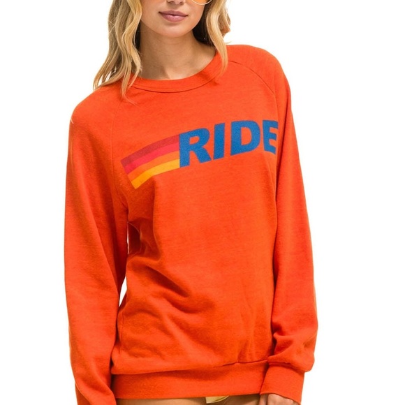 Aviator Nation Unisex Orange RIDE LOGO CREW SWEATSHIRT/PULLOVER | EUC!!🧡🌈🧡 - Picture 1 of 12